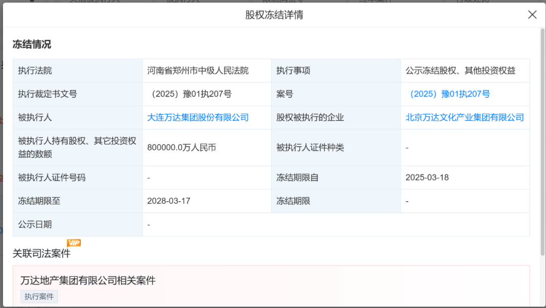 80億元股權被凍結！王健林新消息