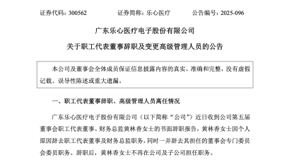 樂心醫(yī)療黃林香清空任職，原監(jiān)事會成員吳蓉任新財務(wù)總監(jiān)